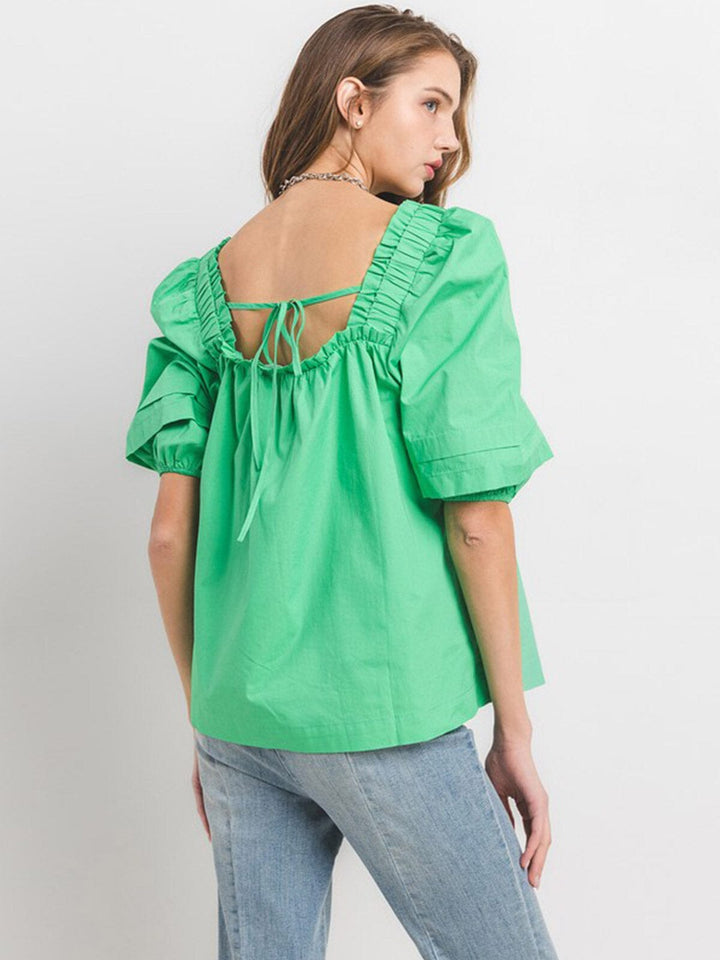 WOMEN'S SHORT SLEEVE SQUARE NECK TUNIC BLOUSE