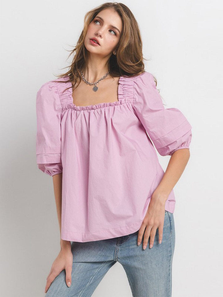 WOMEN'S SHORT SLEEVE SQUARE NECK TUNIC BLOUSE