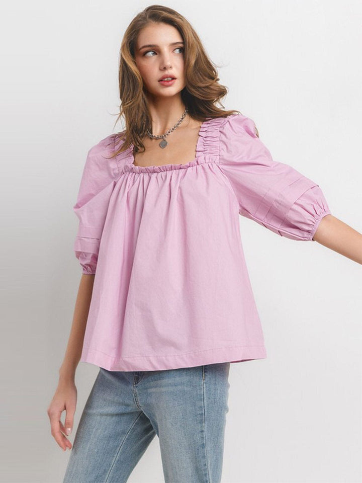 WOMEN'S SHORT SLEEVE SQUARE NECK TUNIC BLOUSE