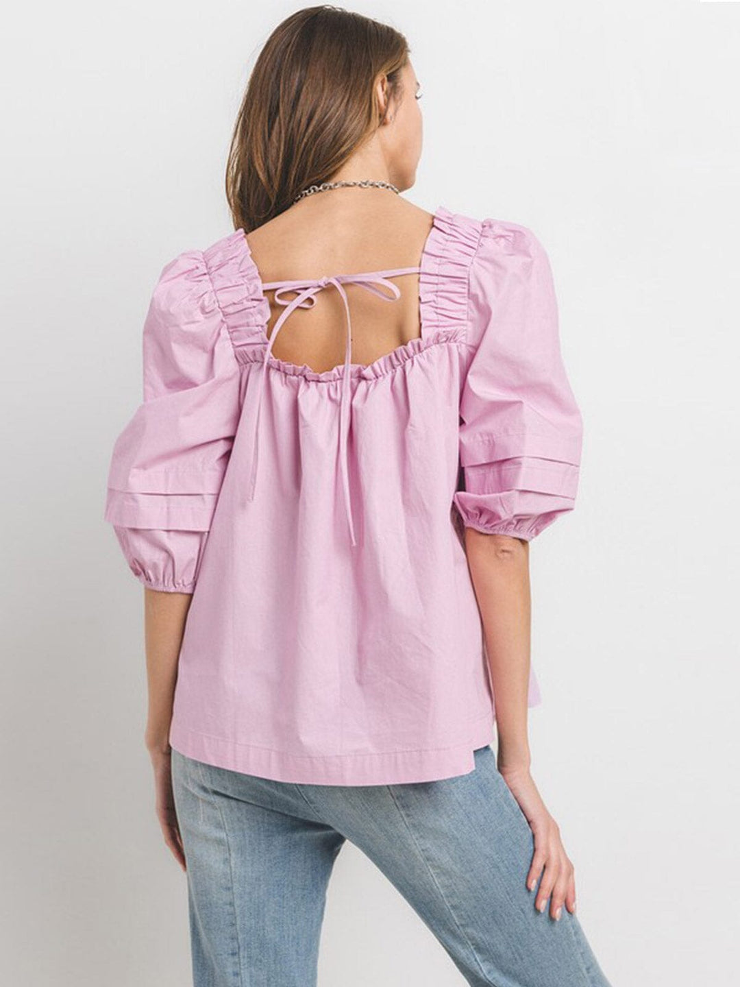 WOMEN'S SHORT SLEEVE SQUARE NECK TUNIC BLOUSE