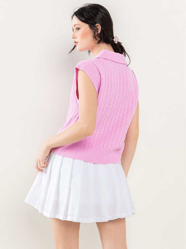 WOMEN'S SHORT SLEEVE V-NECK COLLAR KNITTED BLOUSE