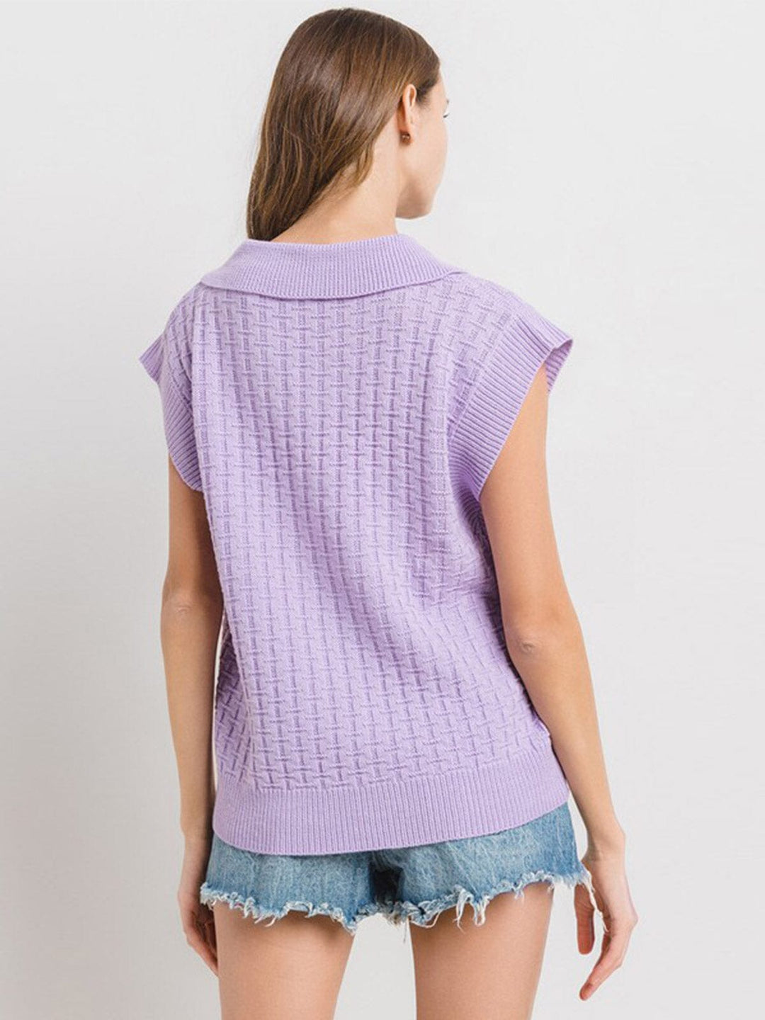 WOMEN'S SHORT SLEEVE V-NECK COLLAR KNITTED BLOUSE