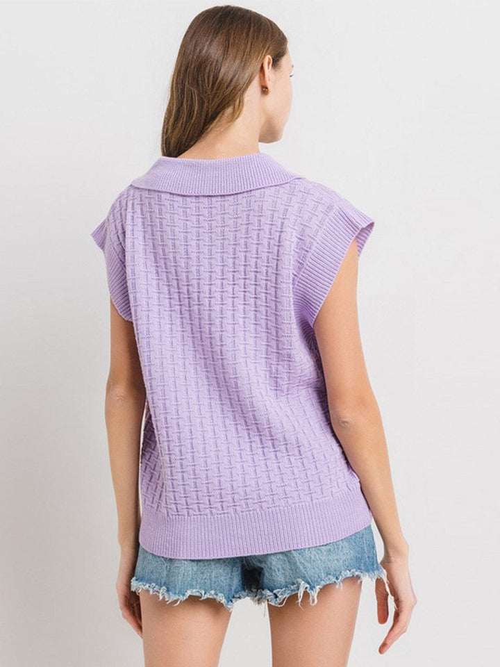 WOMEN'S SHORT SLEEVE V-NECK COLLAR KNITTED BLOUSE