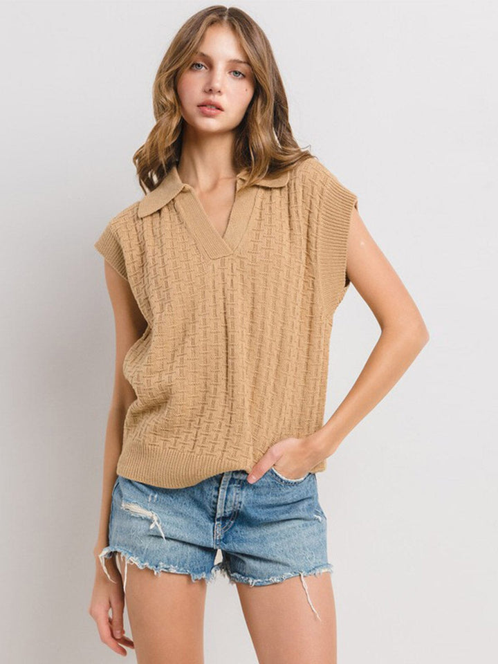 WOMEN'S SHORT SLEEVE V-NECK COLLAR KNITTED BLOUSE