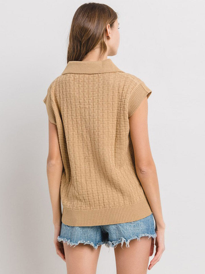 WOMEN'S SHORT SLEEVE V-NECK COLLAR KNITTED BLOUSE