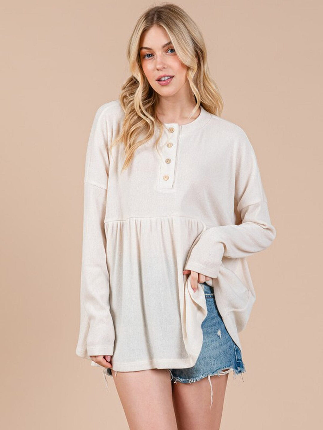 WOMEN'S LONG SLEEVE BUTTON UP LOOSE FIT TOP