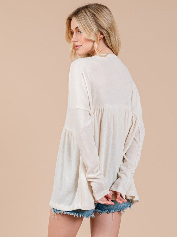 WOMEN'S LONG SLEEVE BUTTON UP LOOSE FIT TOP