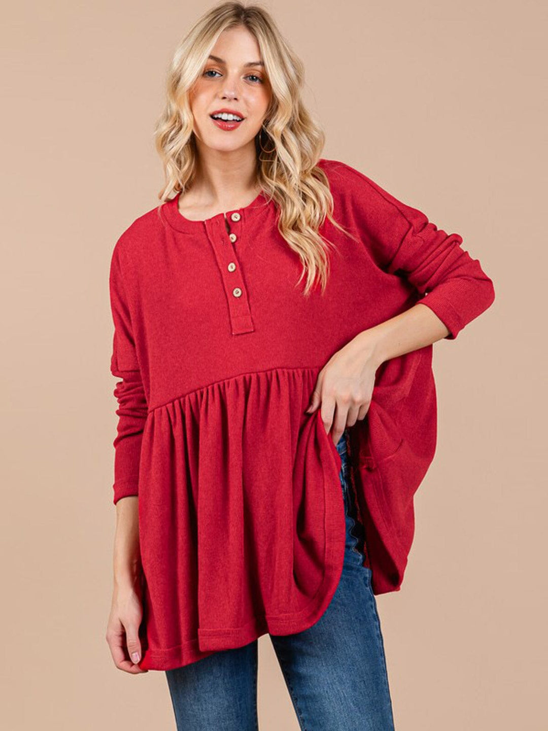 WOMEN'S LONG SLEEVE BUTTON UP LOOSE FIT TOP