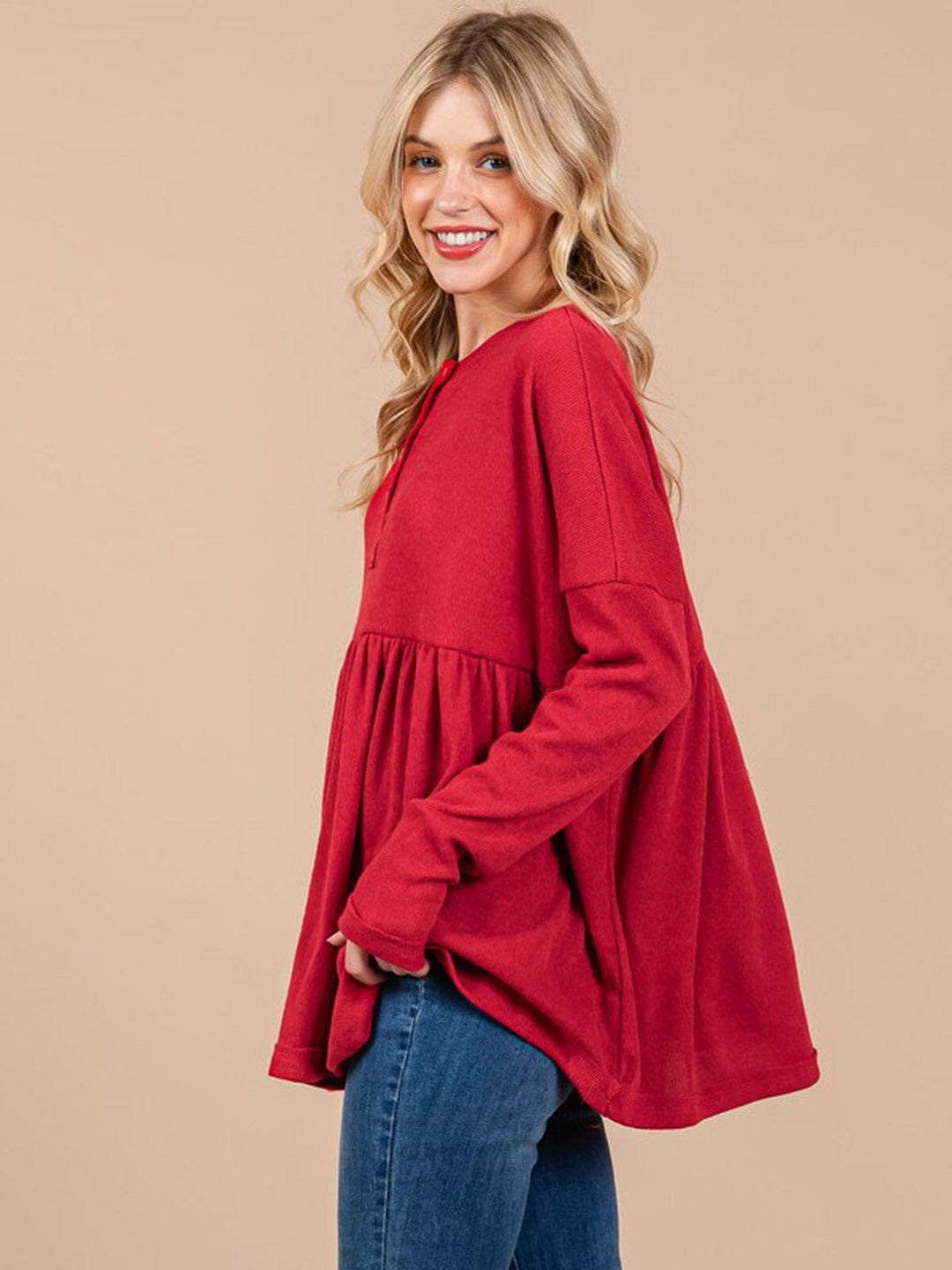 WOMEN'S LONG SLEEVE BUTTON UP LOOSE FIT TOP