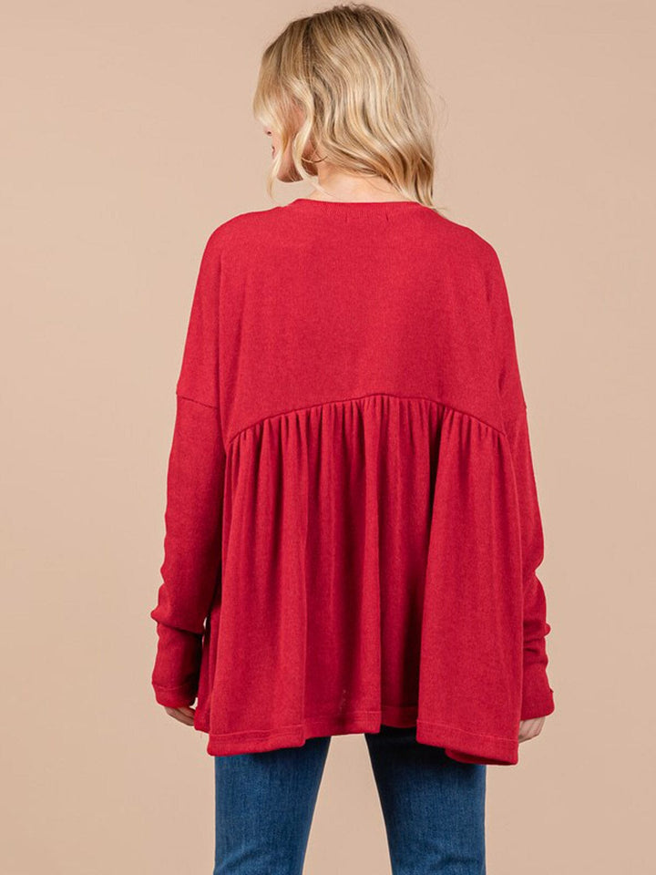 WOMEN'S LONG SLEEVE BUTTON UP LOOSE FIT TOP