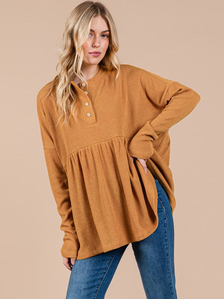 WOMEN'S LONG SLEEVE BUTTON UP LOOSE FIT TOP