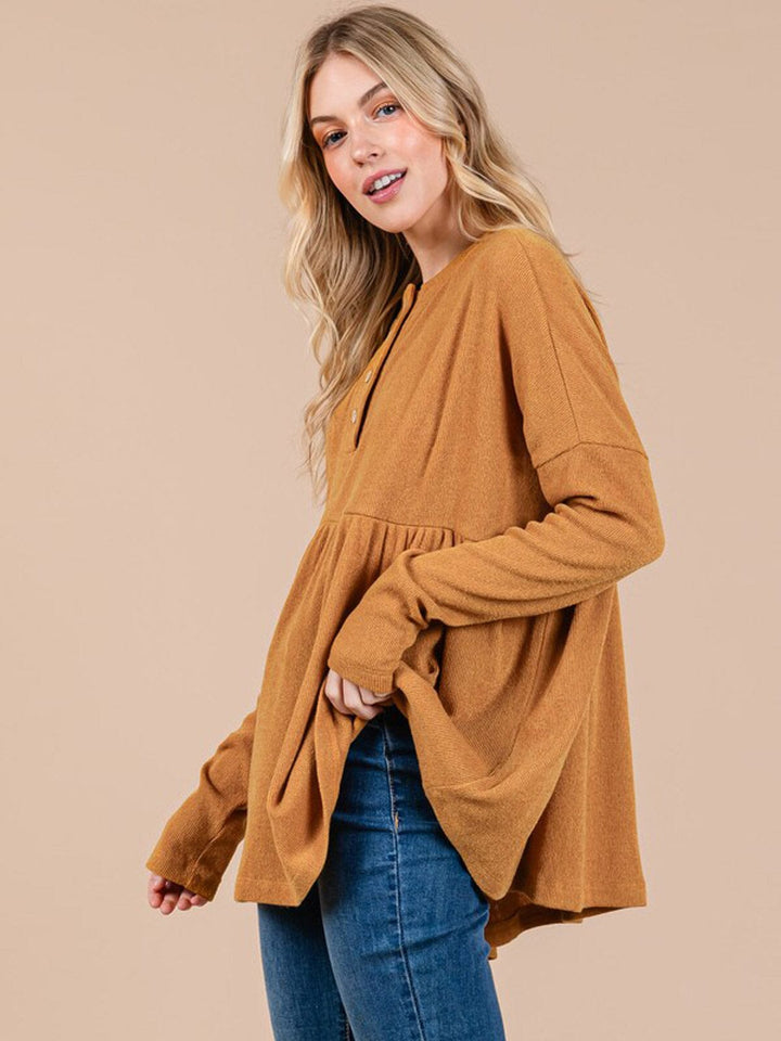 WOMEN'S LONG SLEEVE BUTTON UP LOOSE FIT TOP