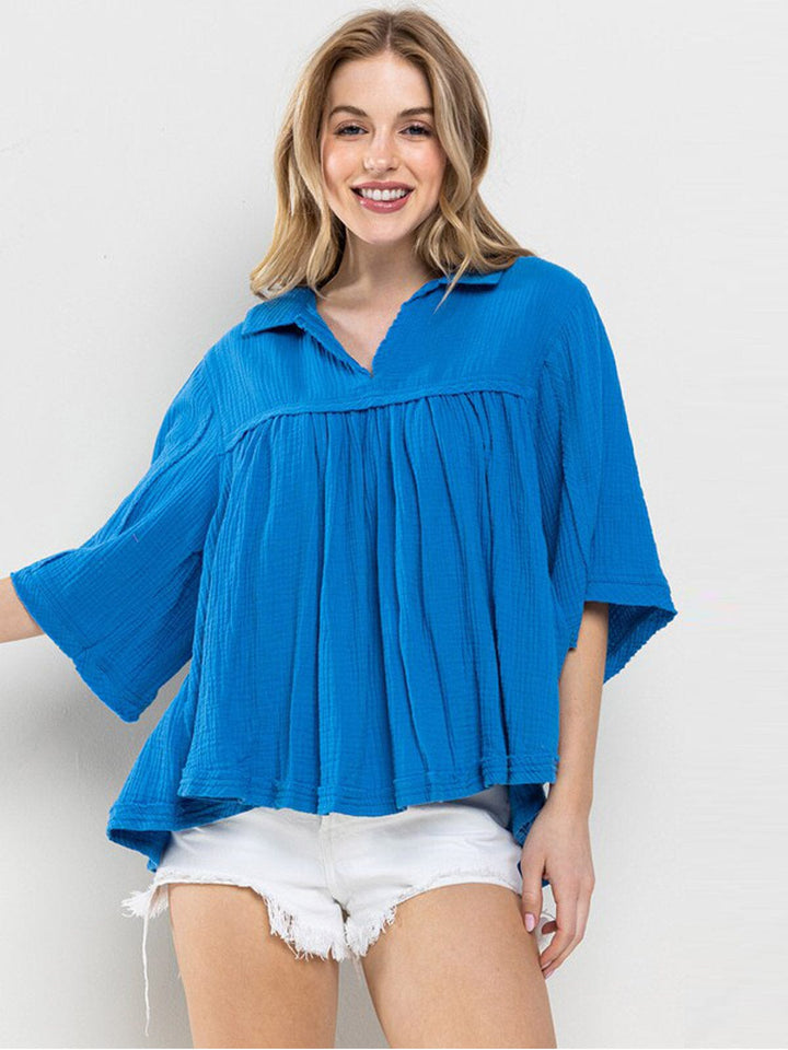 WOMEN'S SHORT SLEEVE V-NECK OVERSIZED HIGH-LOW TUNIC TOP