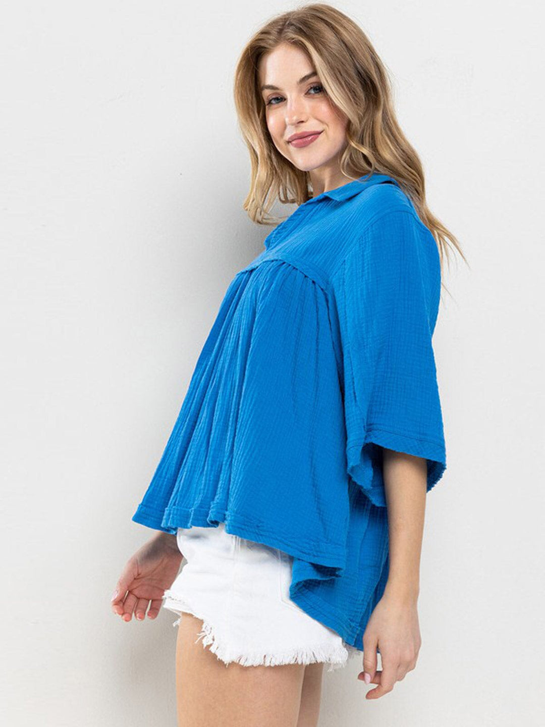 WOMEN'S SHORT SLEEVE V-NECK OVERSIZED HIGH-LOW TUNIC TOP