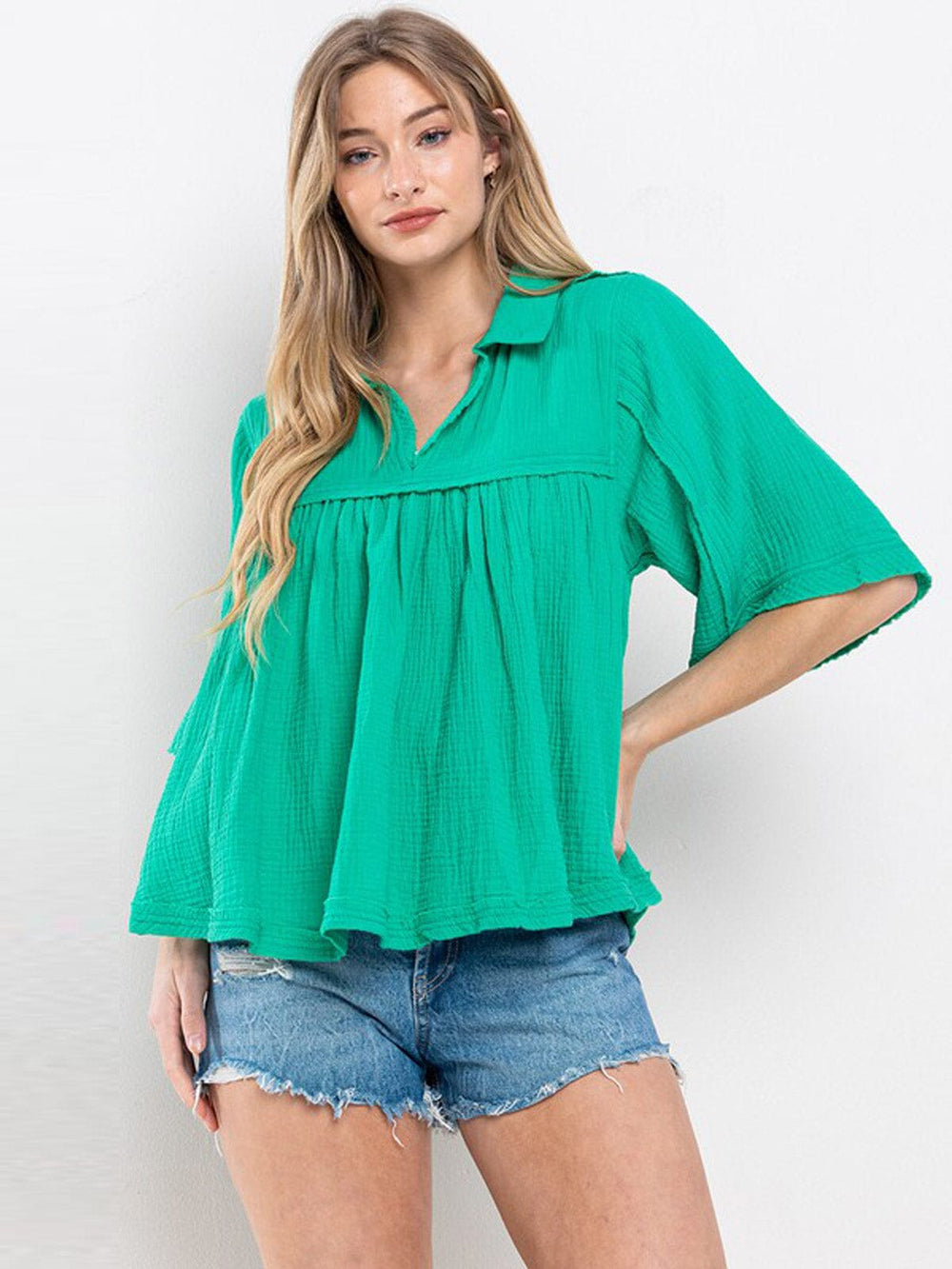 WOMEN'S SHORT SLEEVE V-NECK OVERSIZED HIGH-LOW TUNIC TOP