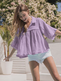 WOMEN'S SHORT SLEEVE V-NECK OVERSIZED HIGH-LOW TUNIC TOP