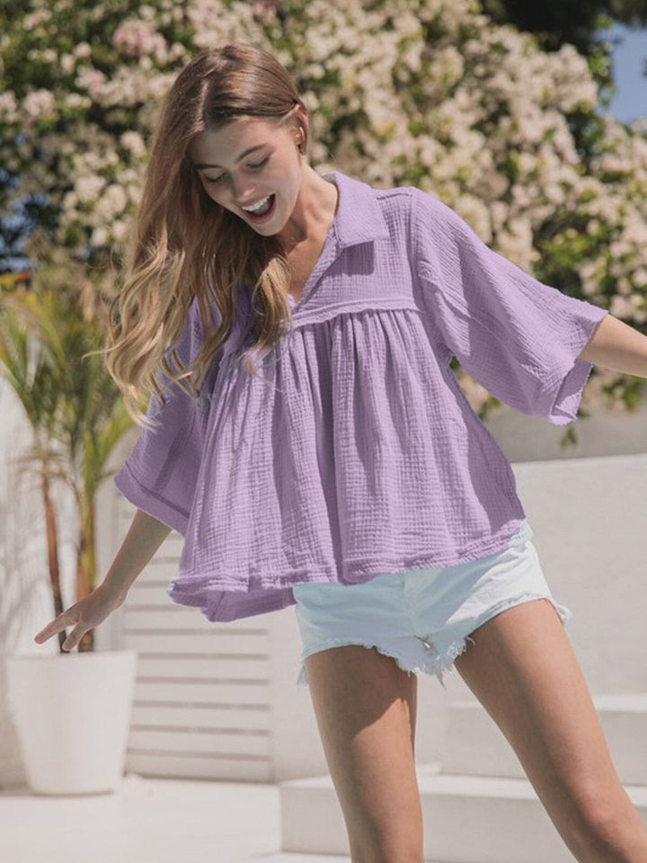 WOMEN'S SHORT SLEEVE V-NECK OVERSIZED HIGH-LOW TUNIC TOP