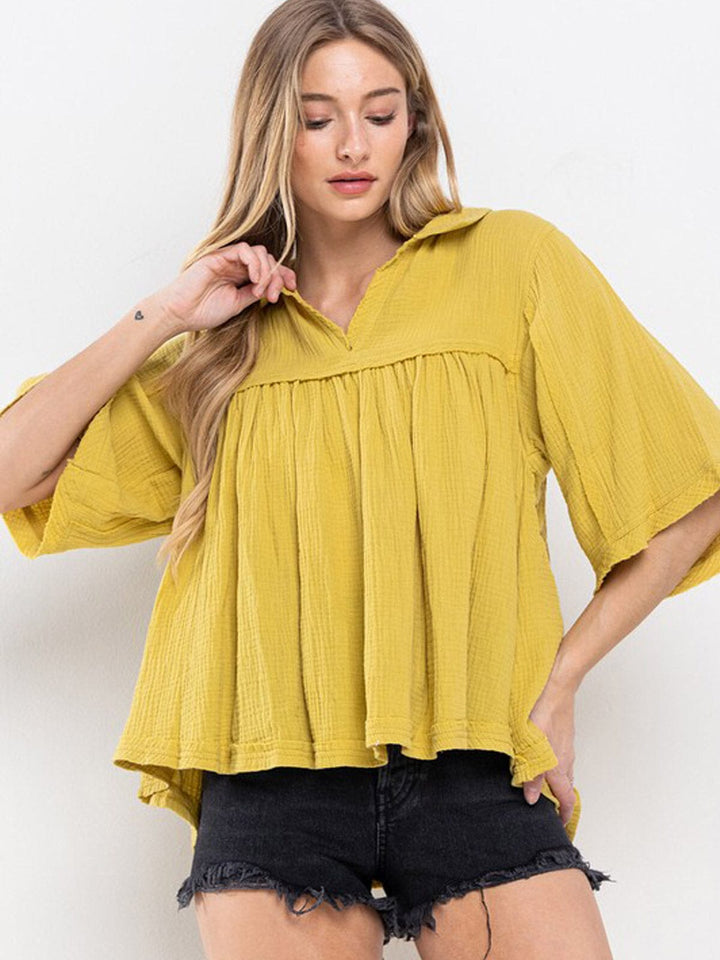 WOMEN'S SHORT SLEEVE V-NECK OVERSIZED HIGH-LOW TUNIC TOP