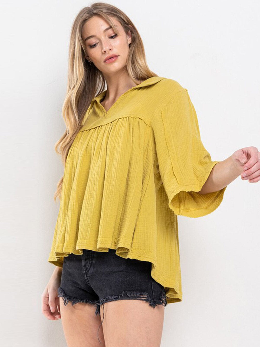 WOMEN'S SHORT SLEEVE V-NECK OVERSIZED HIGH-LOW TUNIC TOP