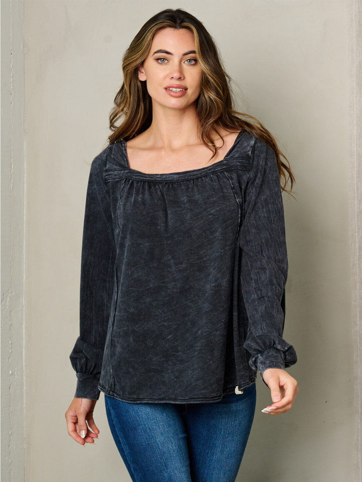WOMEN'S SQUARE NECK LONG SLEEVE BLOUSE