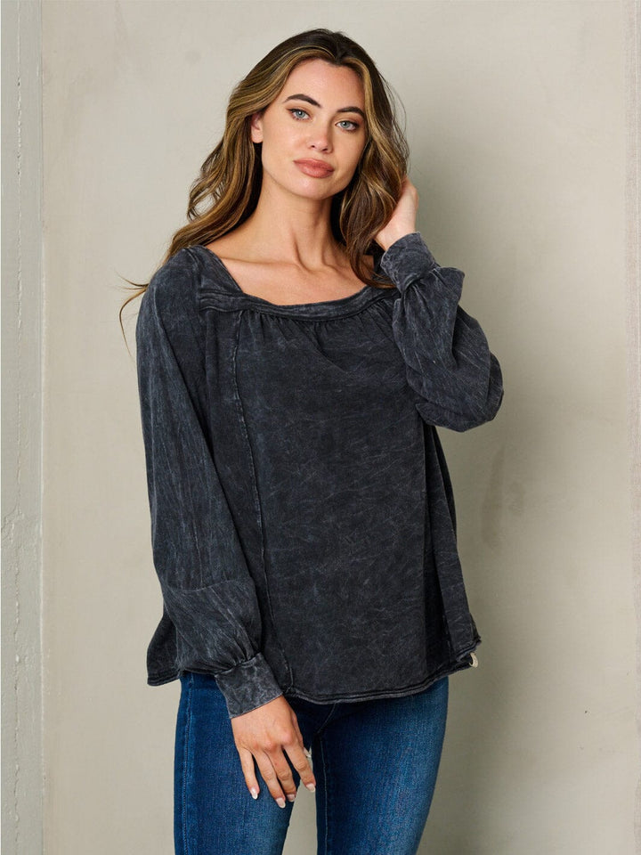 WOMEN'S SQUARE NECK LONG SLEEVE BLOUSE