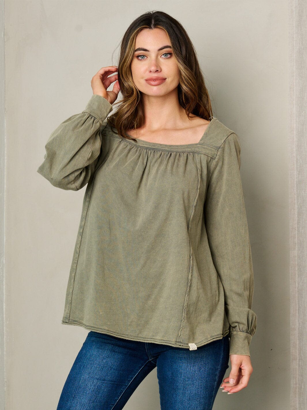 WOMEN'S SQUARE NECK LONG SLEEVE BLOUSE