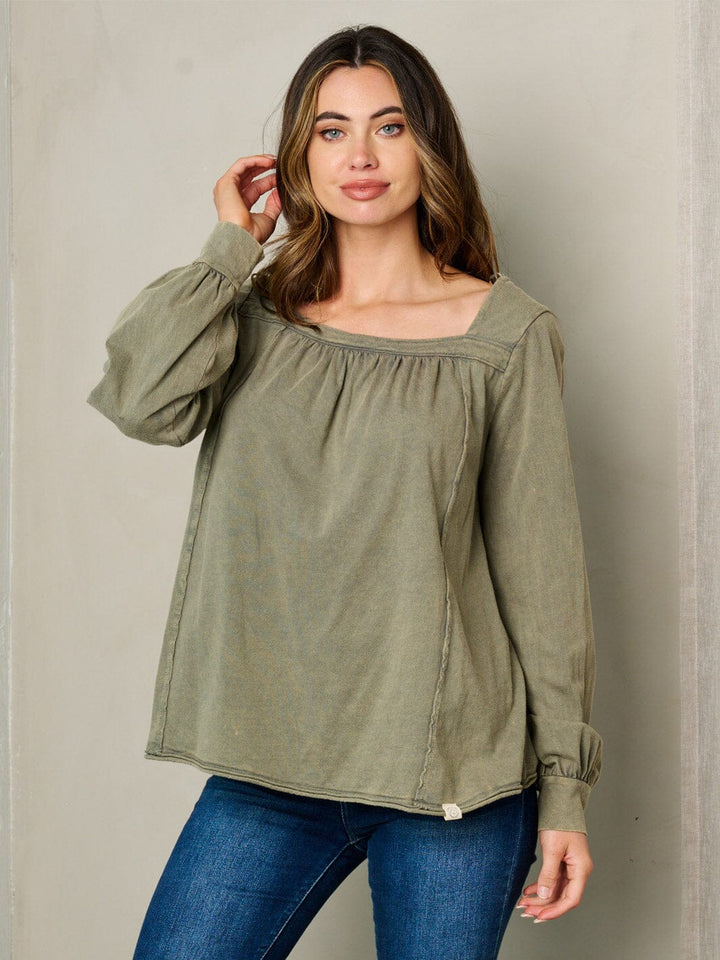 WOMEN'S SQUARE NECK LONG SLEEVE BLOUSE