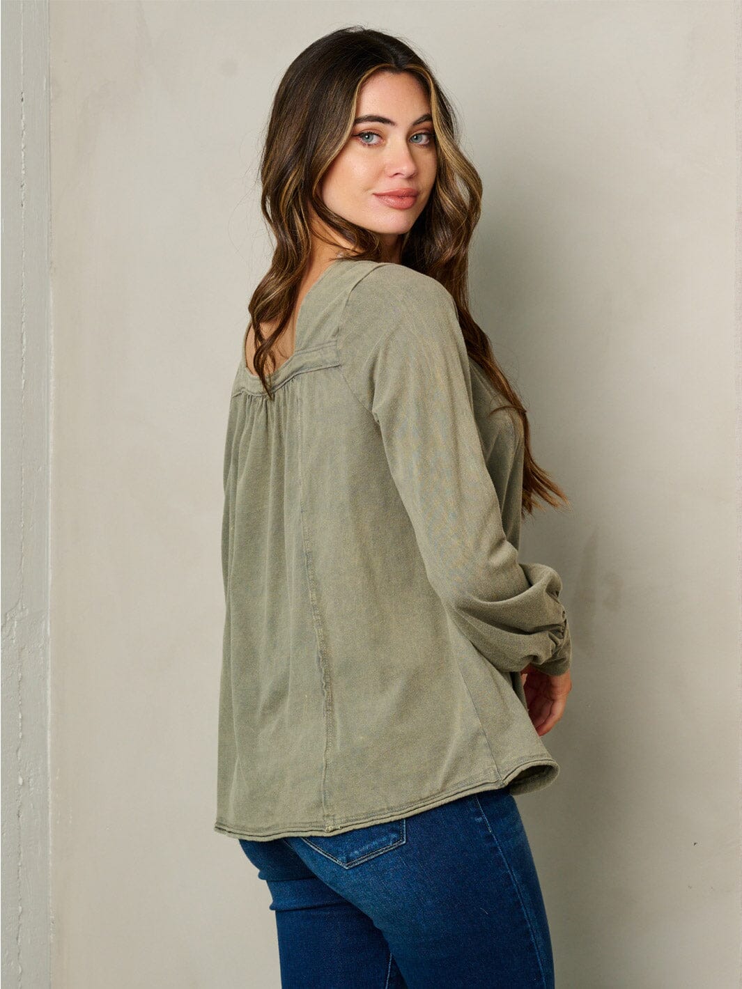 WOMEN'S SQUARE NECK LONG SLEEVE BLOUSE