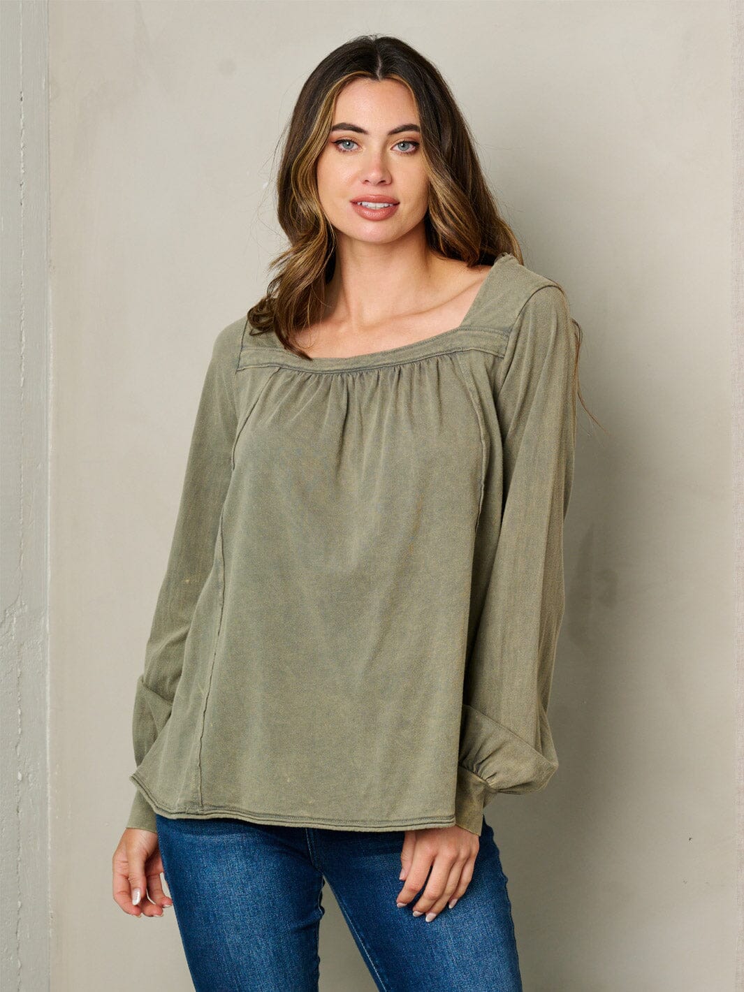 WOMEN'S SQUARE NECK LONG SLEEVE BLOUSE
