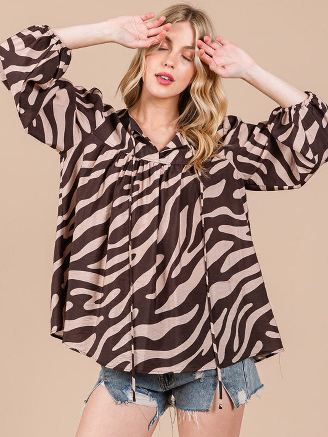 WOMEN'S LONG SLEEVE V-NECK TUNIC ANIMAL PRINT BLOUSE