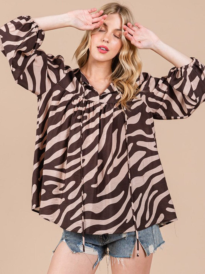 WOMEN'S LONG SLEEVE V-NECK TUNIC ANIMAL PRINT BLOUSE