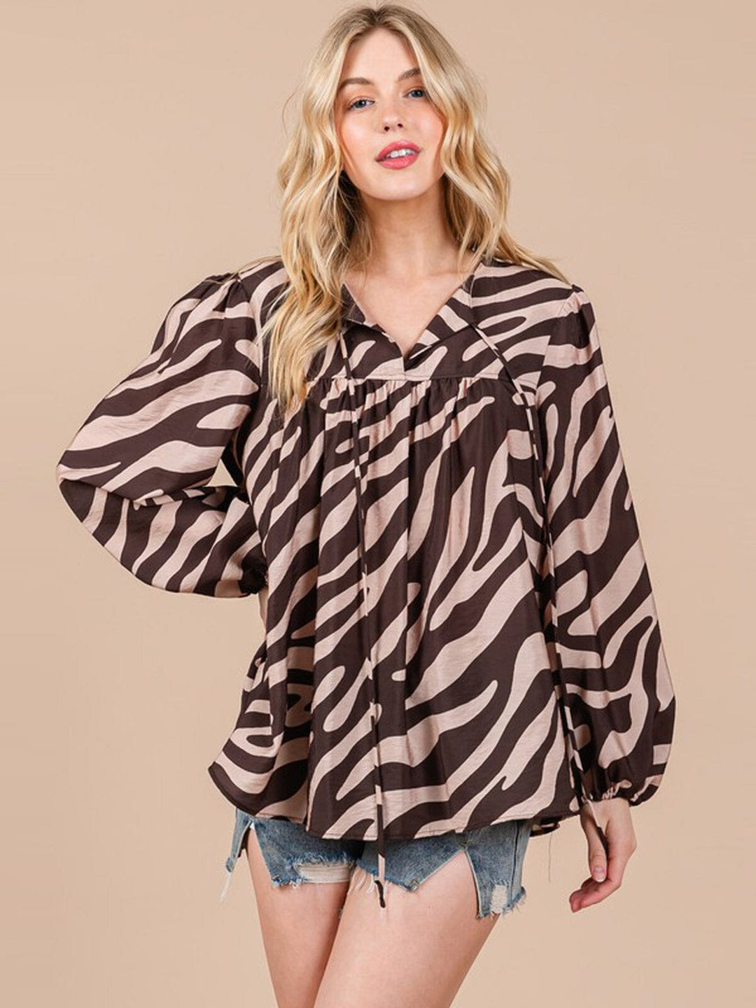 WOMEN'S LONG SLEEVE V-NECK TUNIC ANIMAL PRINT BLOUSE