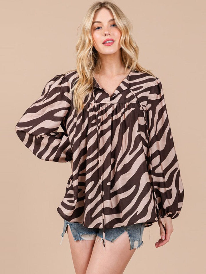 WOMEN'S LONG SLEEVE V-NECK TUNIC ANIMAL PRINT BLOUSE