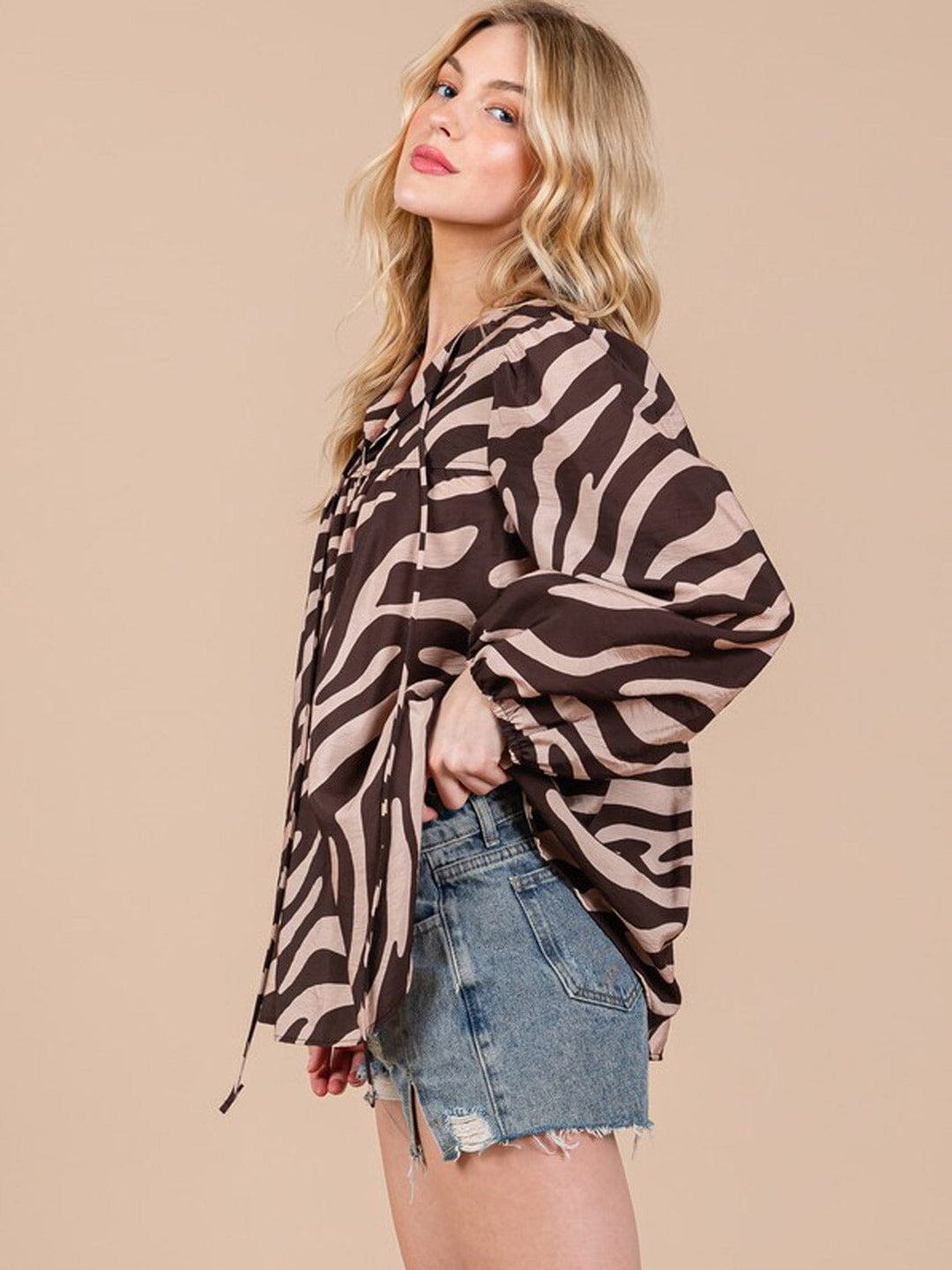 WOMEN'S LONG SLEEVE V-NECK TUNIC ANIMAL PRINT BLOUSE