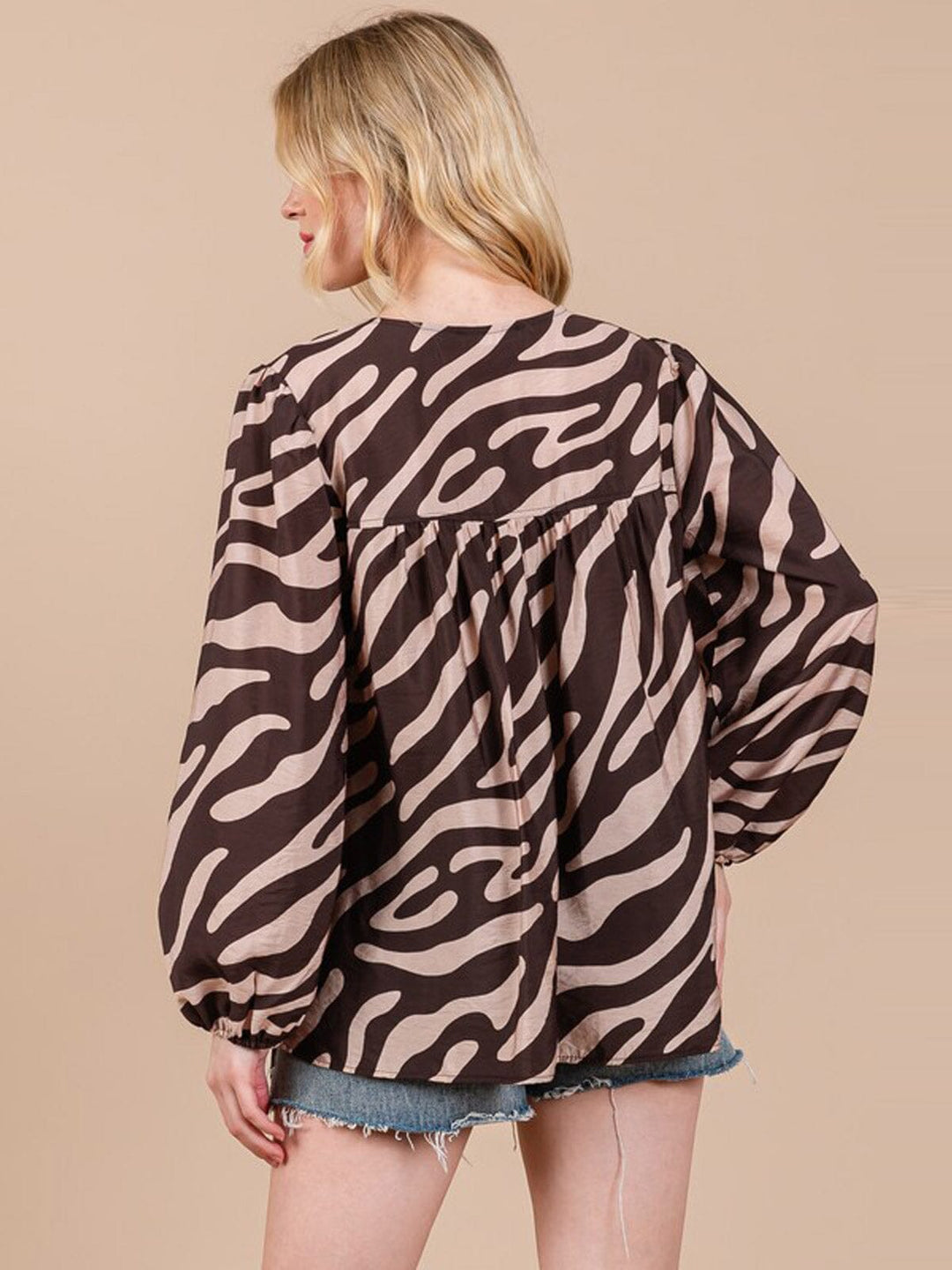 WOMEN'S LONG SLEEVE V-NECK TUNIC ANIMAL PRINT BLOUSE