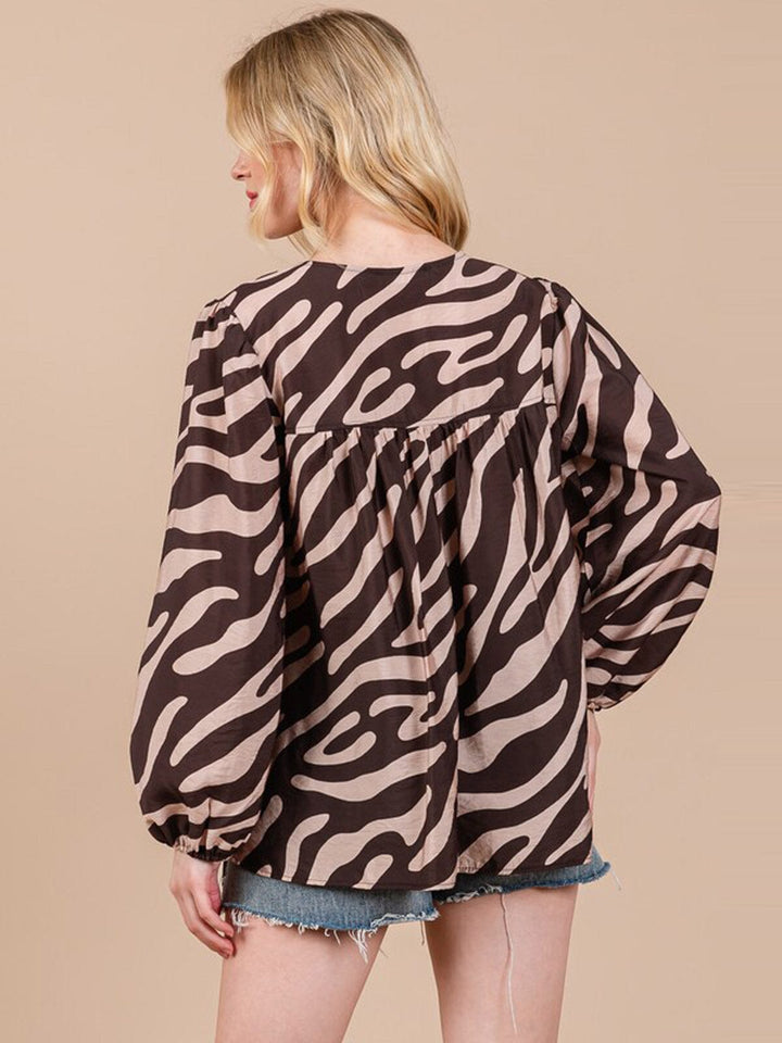 WOMEN'S LONG SLEEVE V-NECK TUNIC ANIMAL PRINT BLOUSE