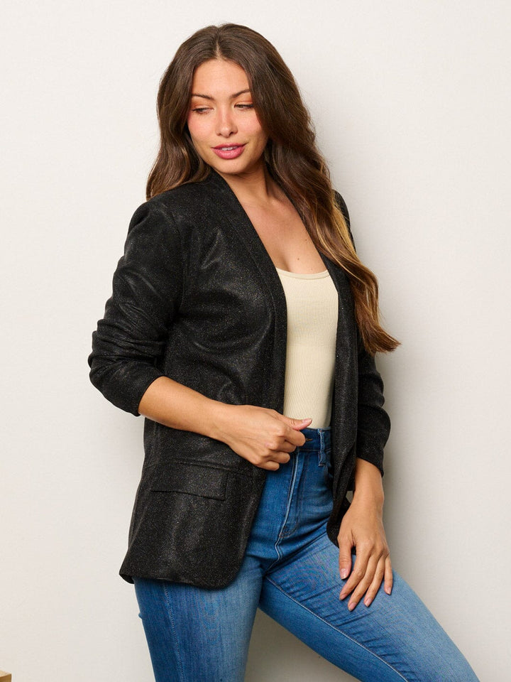 WOMEN'S 3/4 SLEEVES OPEN FRONT SHIMMER BLAZER