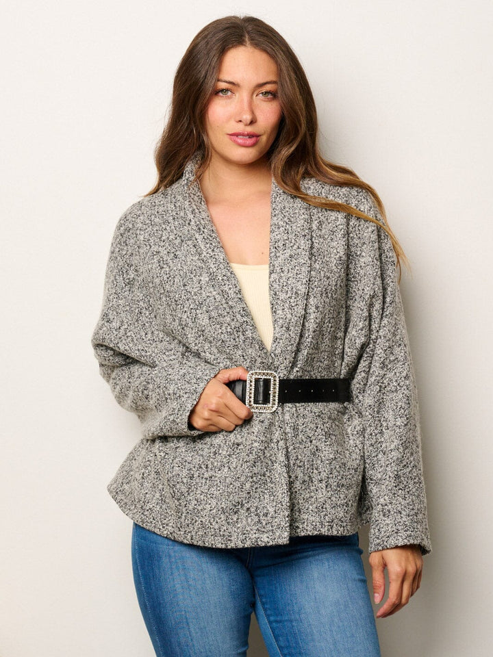 WOMEN'S LONG SLEEVE OPEN FRONT BELTED JACKET