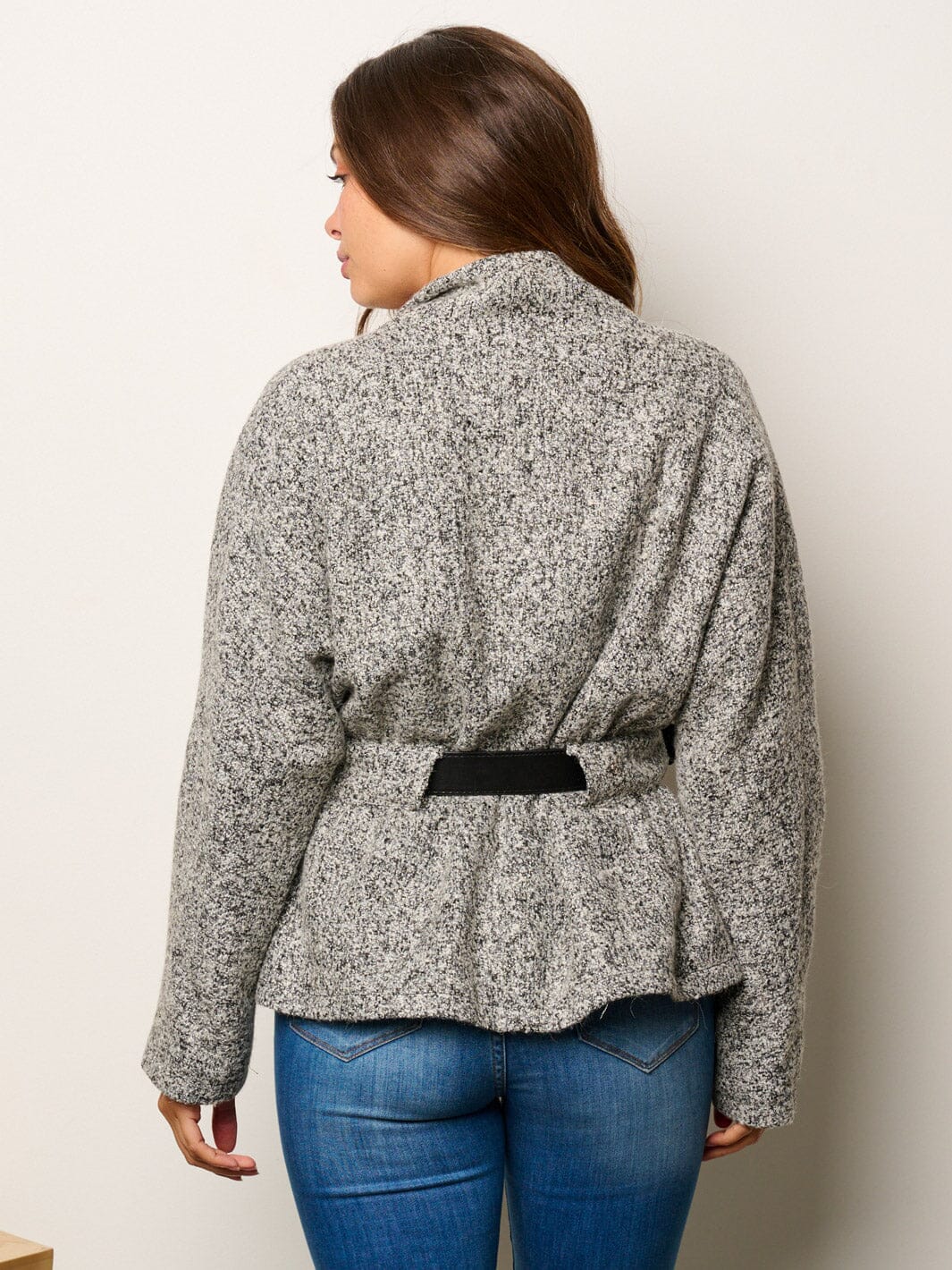 WOMEN'S LONG SLEEVE OPEN FRONT BELTED JACKET