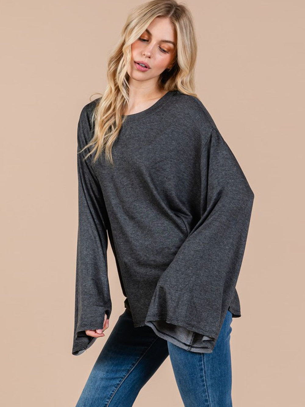 WOMEN'S LONG BELL SLEEVE SOLID TOP
