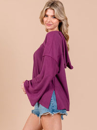 WOMEN'S LONG BELL SLEEVE V-NECK HOODED OVERSIZED TOP