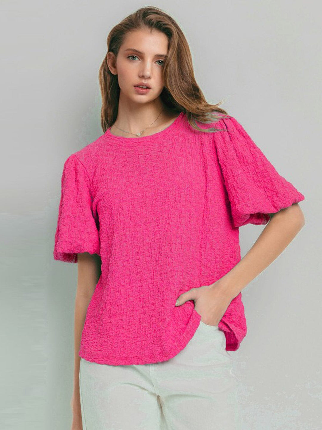 WOMEN'S SHORT PUFF SLEEVE DETAILED BLOUSE