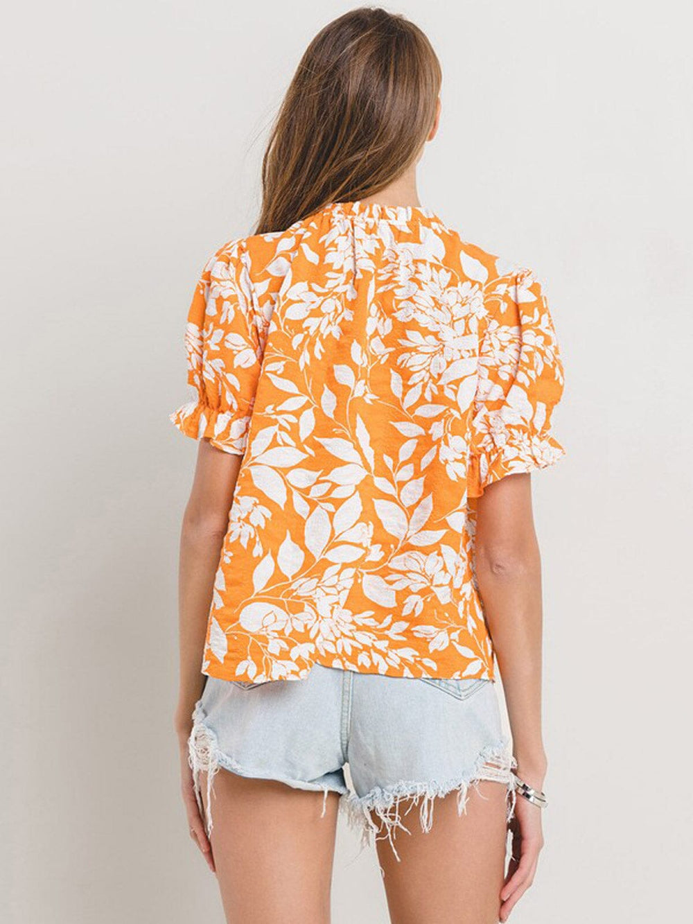 WOMEN'S SHORT SLEEVE MOCH NECK FLORAL PRINT TUNIC BLOUSE