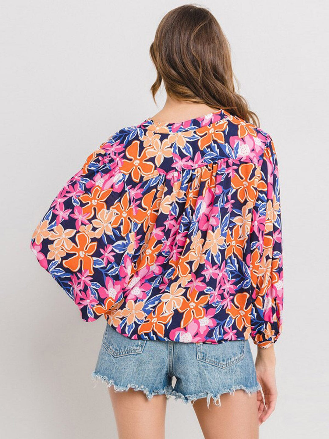 WOMEN'S 3/4 SLEEVE TUNIC FLORAL BLOUSE TOP