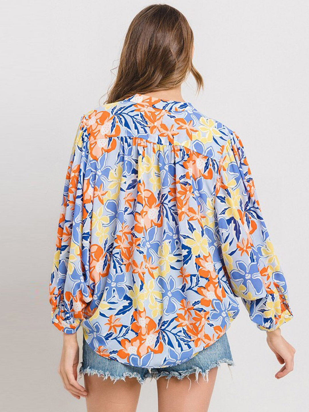 WOMEN'S 3/4 SLEEVE TUNIC FLORAL BLOUSE TOP