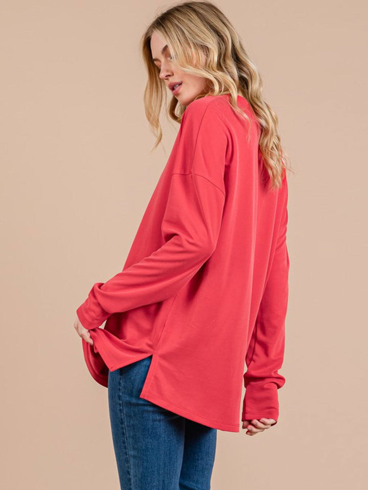 WOMEN'S LONG SLEEVE V-NECK SOLID TOP