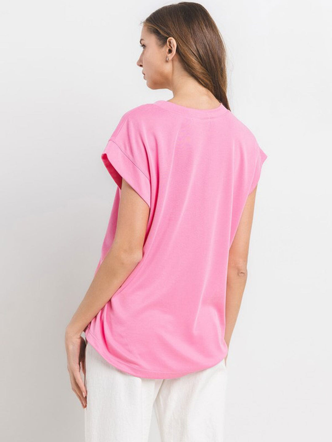 WOMEN'S SHORT SLEEVE V-NECK SOLID TOP