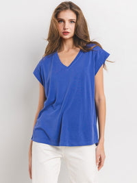 WOMEN'S SHORT SLEEVE V-NECK SOLID TOP