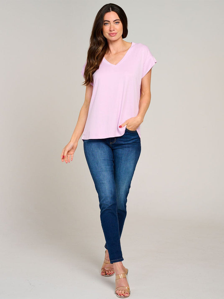 WOMEN'S SHORT SLEEVE V-NECK SOLID TOP