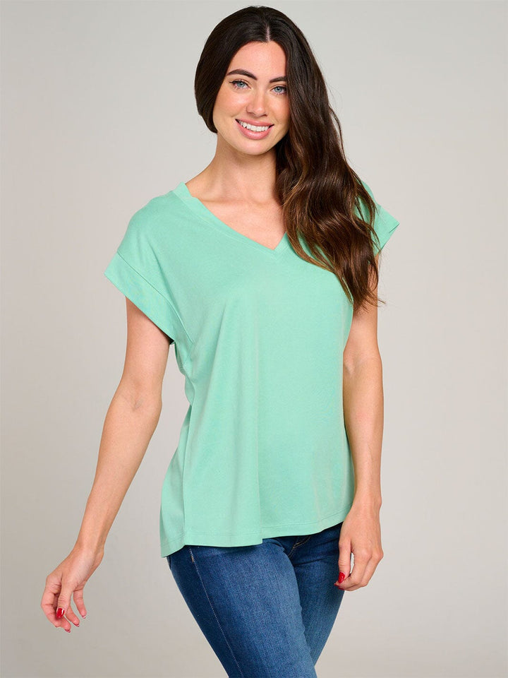 WOMEN'S SHORT SLEEVE V-NECK SOLID TOP